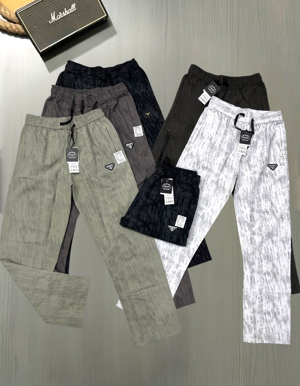 Textured Marble Drawstring Trousers