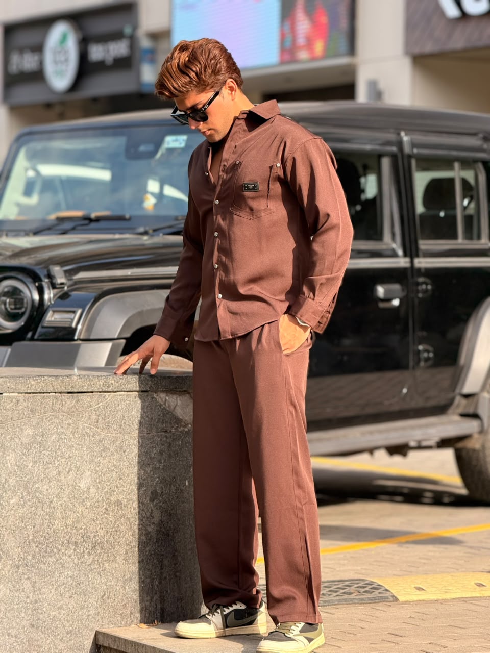 Cocoa Brown Cuban Collar Co-Ord Set