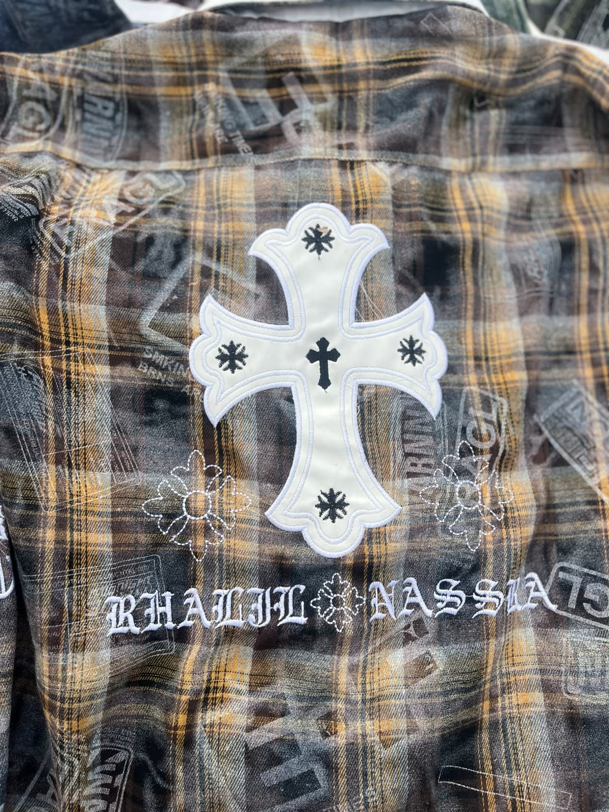 Leatherette Cross Applique Flannel (Detail View)